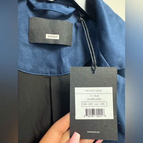 Away Travel Utility Jacket Packable Blazer with Ties Navy Blue Coat S New - Picture 5 of 5